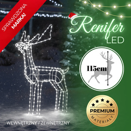 Renifer Led 115 cm świąteczny z ruchomą głową świetlna dekoracja do ogrodu biały zimny