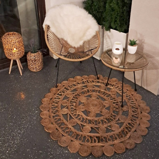 Stół ogrodowy, stolik rattanowy na taras blat szkło hartowane 50 cm okrągły beżowy