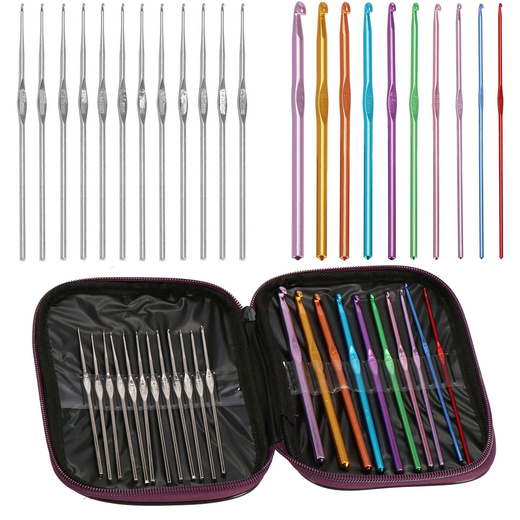 Zestaw do szydełkowania 22 szt. i etui szydełka z aluminium i stali nierdzewnej