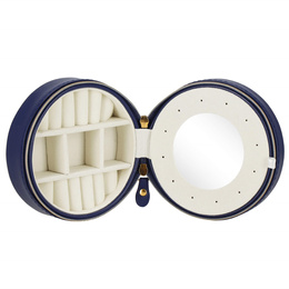 Szkatułka na biżuterię okrągła 11x5 cm jasnoróżowy organizer z przegródkami ekoskóra