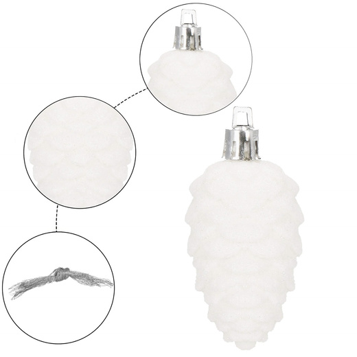 Zawieszka na choinkę szyszki 3 szt. ozdoba świąteczna 7 cm biały brokat