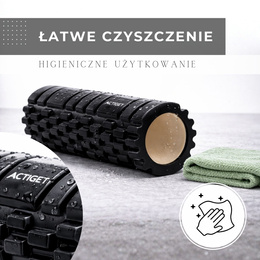 Wałek do masażu, średnio twardy, roller z wypustkami, czarny