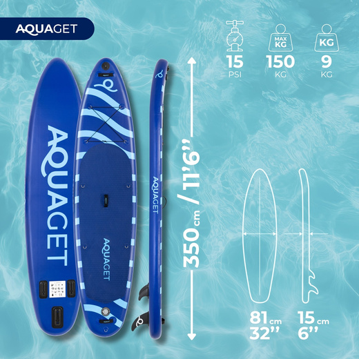Deska pompowana do pływania SUP 350 cm paddleboard komplet z wiosłem i wyposażeniem