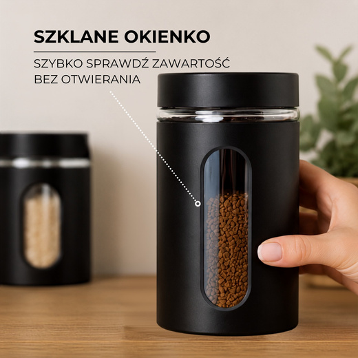 Pojemnik kuchenny, szklany z pokrywką 1L zestaw 3 szt. na żywność, produkty sypkie, kawę