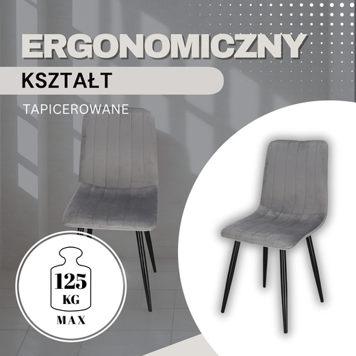 Krzesła welurowe Tedi 4 szt. do kuchni salonu jadalni loft szare