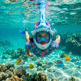 Maska do nurkowania dla dzieci pełnotwarzowa, z rurką, AntiFog, DryTop do snorkelingu