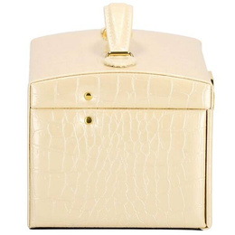 Szkatułka na biżuterię ekoskóra 17,5x14x12,5 cm ecru organizer z przegródkami