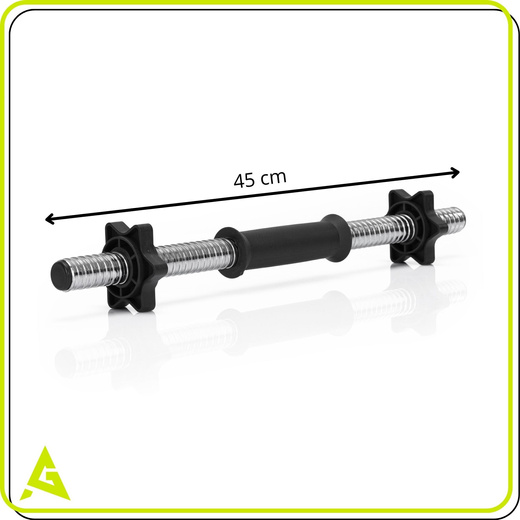 Gryf krótki 45 cm do hantli z zaciskami zestaw 2 szt. gwintowane 25 mm stal chromowana