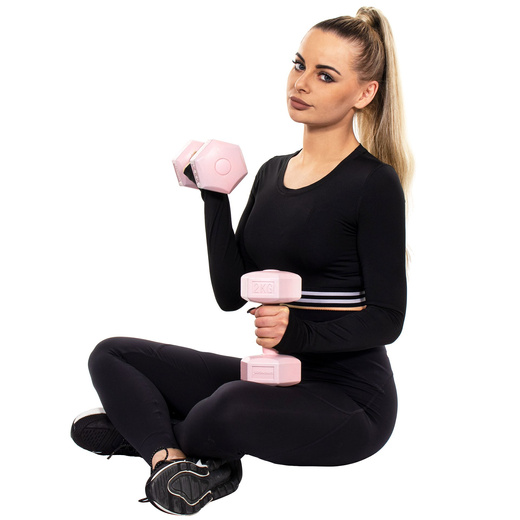 Ciężarki 2kg hexagonalne do ćwiczeń fitness hantle zestaw 2 szt. różowe