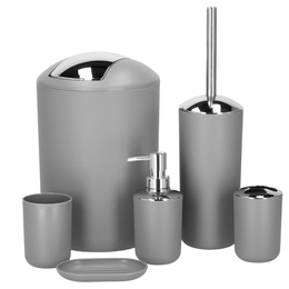 Zestaw łazienkowy 6w1 akcesoria do wc łazienki loft szczotka kubki kosz dozownik szary