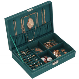 Szkatułka na biżuterię 28x19,5x7 cm zielony welurowy organizer z przegródkami