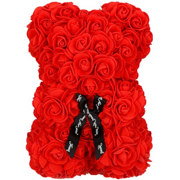 Miś z płatków róż czerwony 22 cm rose bear z kokardką
