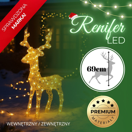 Renifer świąteczny 100 LED świetlna dekoracja biały ciepły