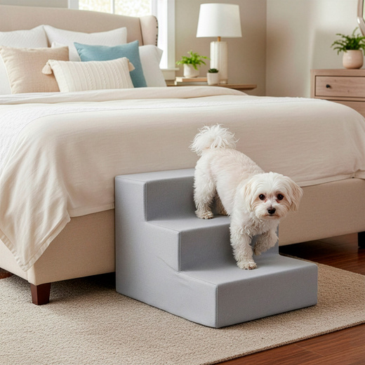 Schodki dla psa do łóżka 30 cm podest, rampa 3-stopniowa, miękkie schody szare