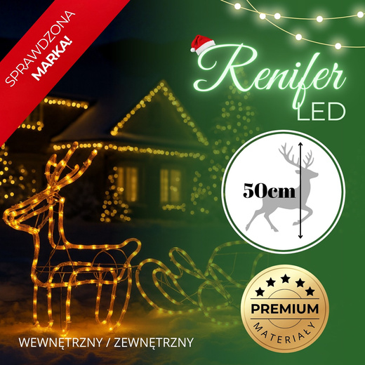 Renifer Led 122 cm świąteczny z saniami świetlna dekoracja do ogrodu biały ciepły