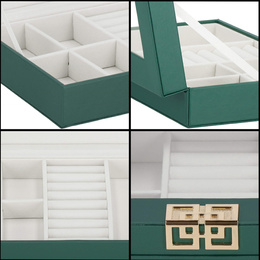 Szkatułka na biżuterię 23,5x14x5,5 cm zielony, ekoskóra organizer z przegródkami