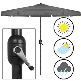 Parasol ogrodowy z korbą 410 cm duży składany na balkon, taras ciemnoszary