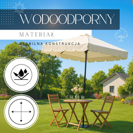 Parasol ogrodowy 240 cm duży składany z korbką na balkon, taras ecru