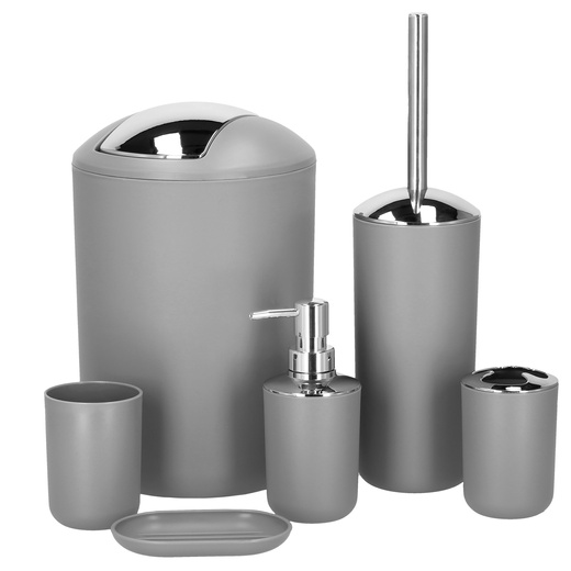 Zestaw łazienkowy 6w1 akcesoria do wc łazienki loft szczotka kubki kosz dozownik szary