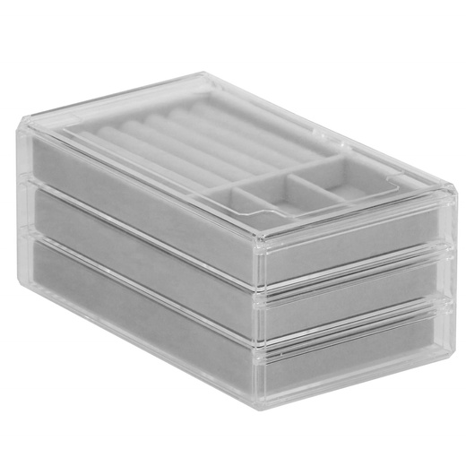 Szkatułka na biżuterię 23x14x11 cm szary welurowy organizer z przegródkami