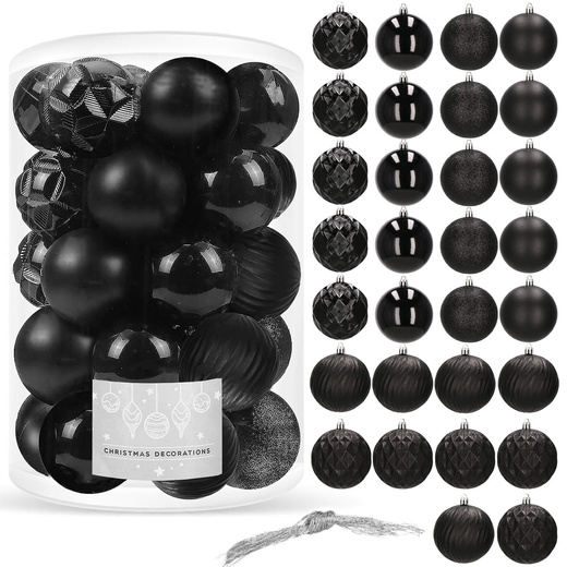 Bombki choinkowe 30 szt. czarny 8cm zestaw choinkowy