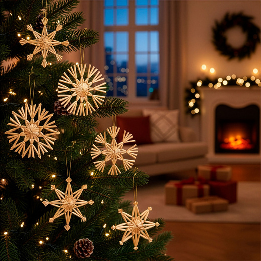 Ozdoby choinkowe, bombki słomiane 48 szt. naturalne dekoracje świąteczne, brązowe