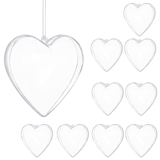 Bombki akrylowe 6cm serce plastikowe decoupage zestaw 10 szt.
