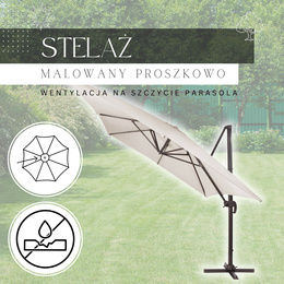 Parasol ogrodowy 440 cm z pokrowcem duży na wysięgniku na balkon, taras ecru