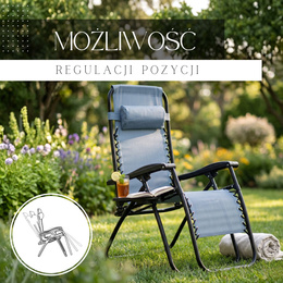 Leżak zero gravity z zagłówkiem ciemny szary