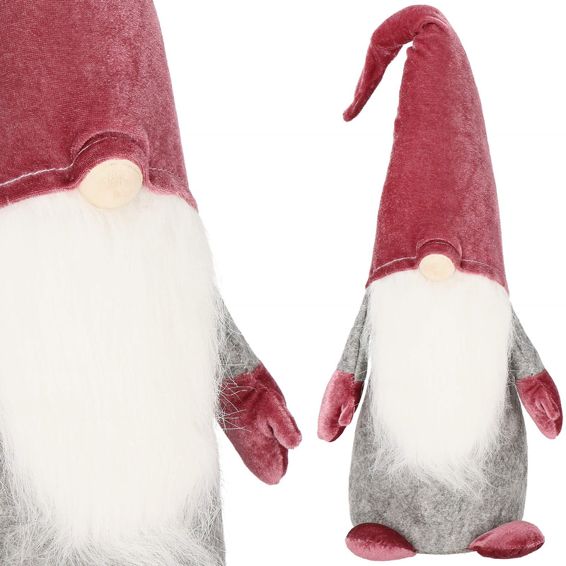 Skrzat 55cm ozdoba świąteczna, krasnal świąteczny, gnom welur brudny róż
