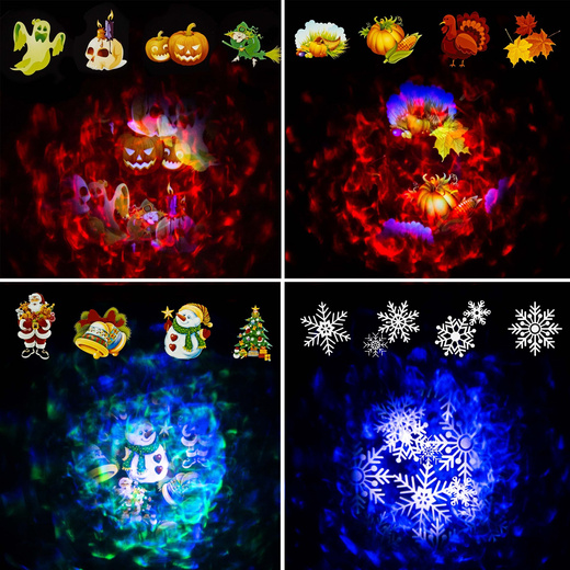 Projektor laserowy na dom, ścianę 12 slajdów, dekoracje świąteczne, Halloween, pilot, timer, efekty świetlne, rzutnik do ogrodu