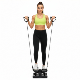 Stepper prosty do ćwiczeń z linkami i licznikiem, trening cardio, fitness czarny