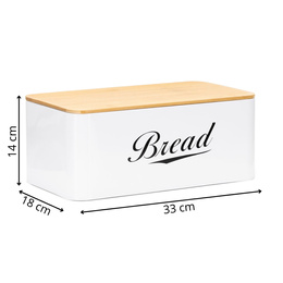 Chlebak metalowy, zamykany z bambusową deską, pojemnik na pieczywo, biały