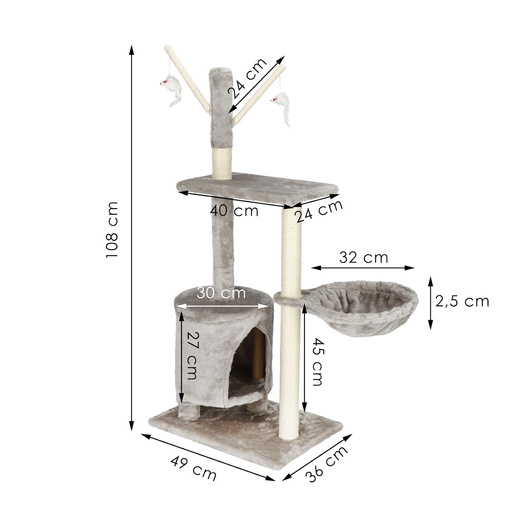 Drapak dla kota sizal 4-poziomowy domek słupek z zabawkami 87 cm