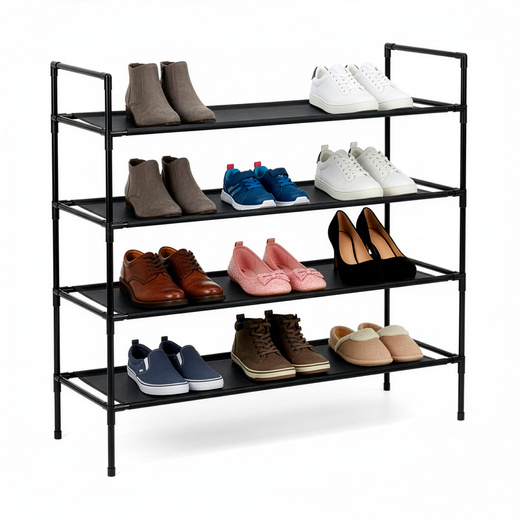 Regał na buty 4 poziomy szafka metalowa z półkami na obuwie 75x72x28 cm czarna