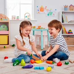 Owoce i warzywa drewniane dla dzieci, nożyk do krojenia, zabawki zestaw 13 el. kolorowe