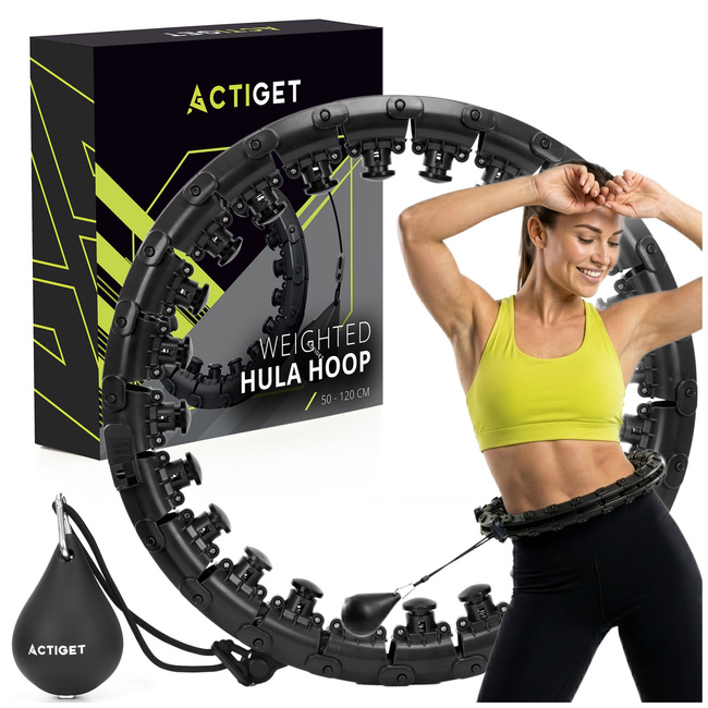 Hula hop z obciążeniem 24 elementy składane, z wypustkami do treningu cardio i fitness, czarne