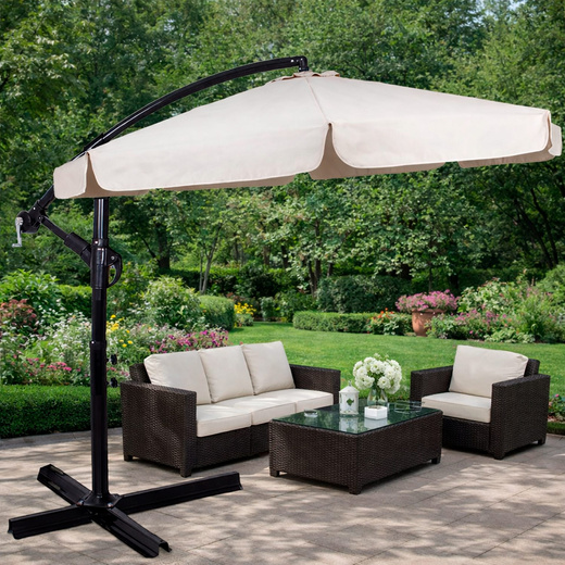 Parasol ogrodowy na wysięgniku 350 cm składany z pokrowcem, na balkon, taras ecru
