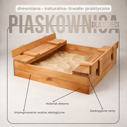 Piaskownica drewniana dla dzieci zamykana 98x98 cm z ławkami impregnowana