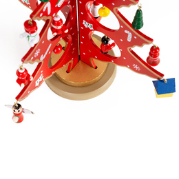 Choinka drewniana świąteczna 29 cm z figurkami dekoracja bożonarodzeniowa czerwona