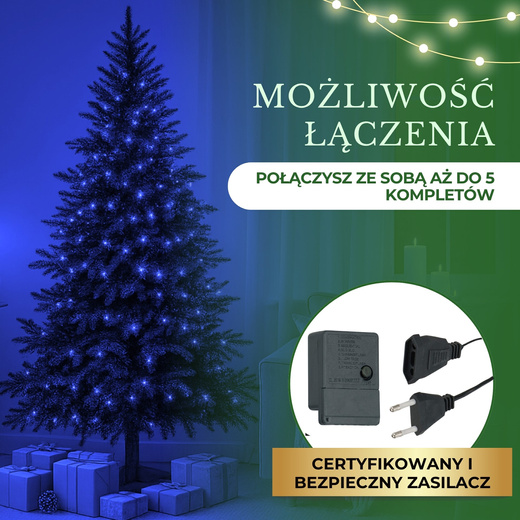 Lampki choinkowe 300 Led niebieskie 21,5 m oświetlenie świąteczne