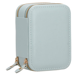 Szkatułka na biżuterię ekoskóra 11,5x8,5x5,5 cm błękitny organizer z przegródkami i lusterkiem