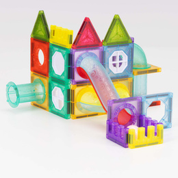 Klocki magnetyczne, konstrukcyjne zestaw 66 szt. tunel kulkowy, kulki LED