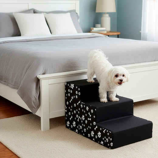Schodki dla psa do łóżka 30 cm podest, rampa 3-stopniowa, czarne
