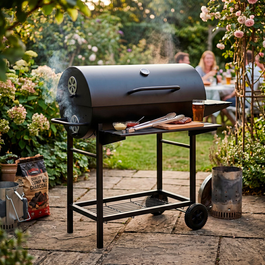 Grill węglowy, ogrodowy z pokrywą, termometrem, duży ruszt grillowy