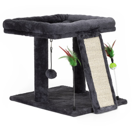 Drapak dla kota, dwa poziomy, legowisko z drabinką i sizalem do drapania, grafitowy