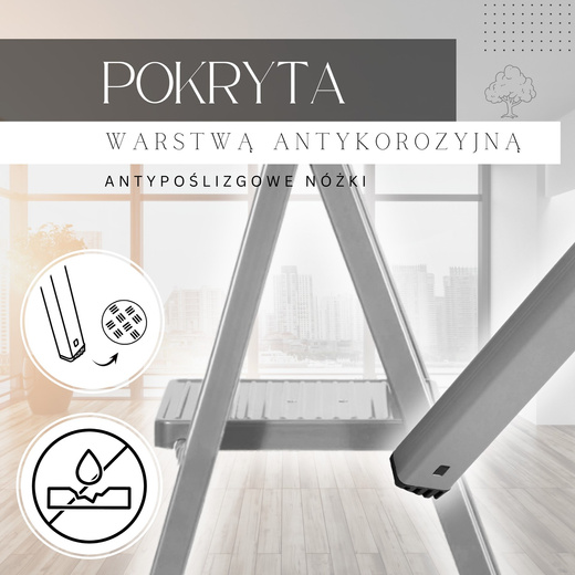 Drabina stalowa składana 3-stopniowa wys. 123 cm antypoślizgowa do 150 kg domowa