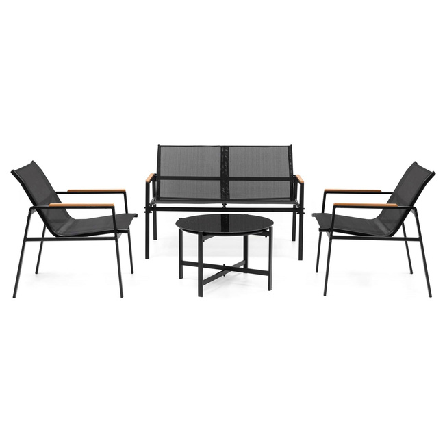 Meble ogrodowe, zestaw dla 4 osób sofa, krzesła, stolik metalowe, czarne