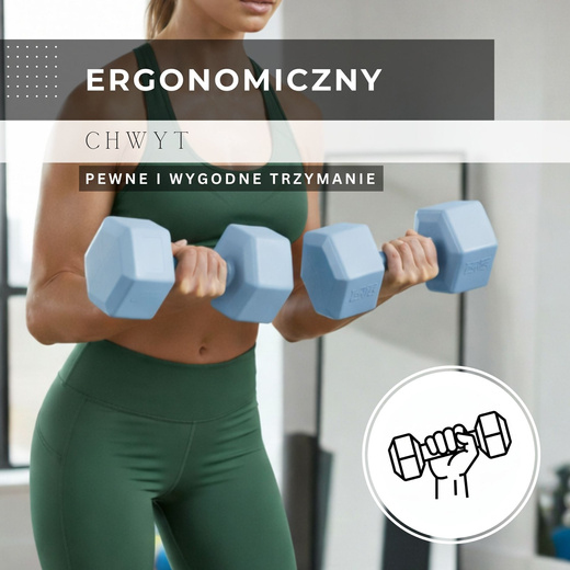 Ciężarki 2x1kg hexagonalne do ćwiczeń fitness hantle zestaw 2 szt. jasno niebieskie