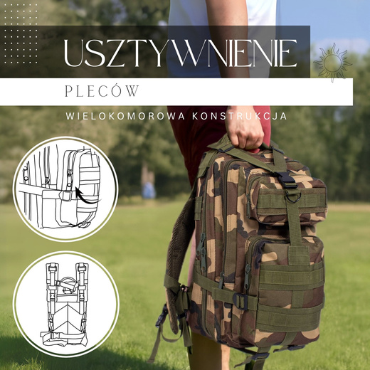 Plecak trekkingowy, turystyczny 35 l wojskowy ciemny moro